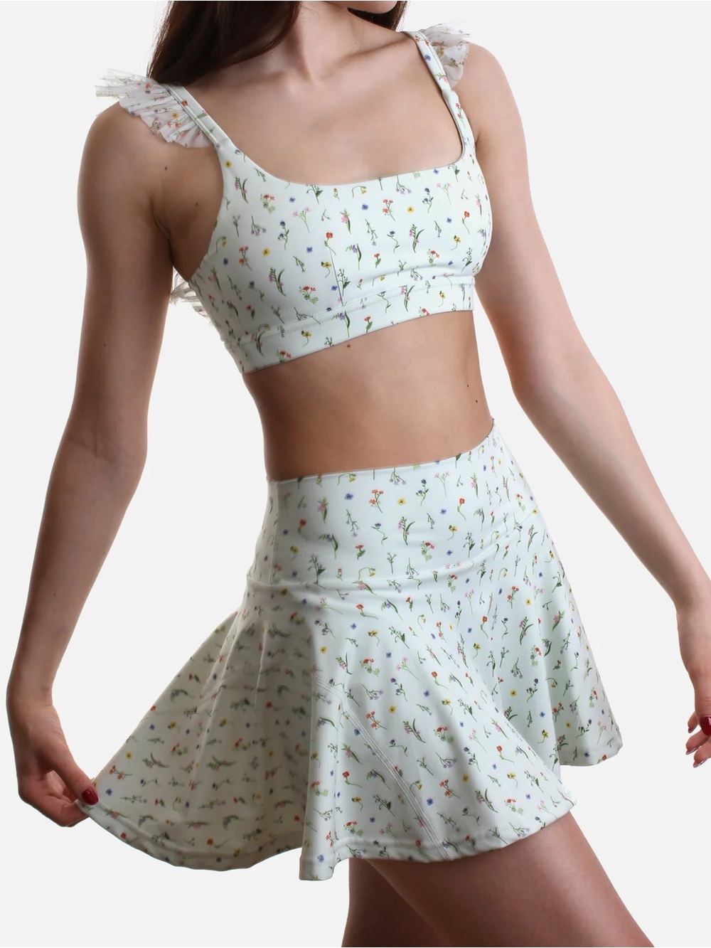 POPFLEX active floral ruffle bra & Twirl skirt matching set